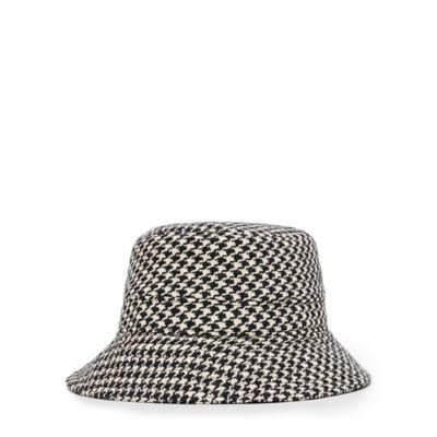 Ralph Lauren Wool-cotton Tweed Bucket Hat Black/white Glen Plaid