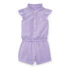 Ralph Lauren Flutter-sleeve Mesh Romper Powder Purple 24m