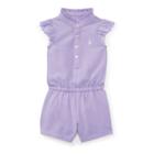 Ralph Lauren Flutter-sleeve Mesh Romper Powder Purple 24m