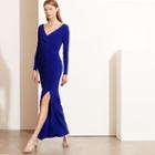 Ralph Lauren Lauren Petite Ruched Jersey Gown Blue