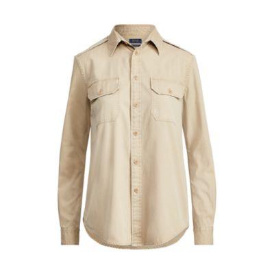 Ralph Lauren Cotton Chino Military Shirt Khaki