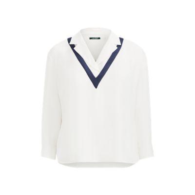 Ralph Lauren Layered Georgette Top Mascarpone Cream/navy