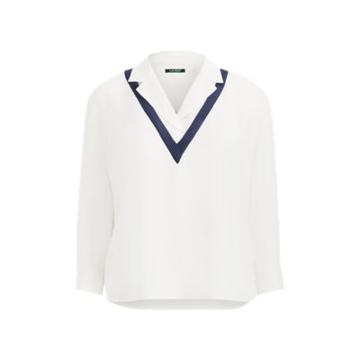 Ralph Lauren Layered Georgette Top Mascarpone Cream/navy
