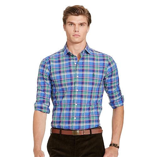 Polo Ralph Lauren Plaid Poplin Sport Shirt Liberty Blue/pine