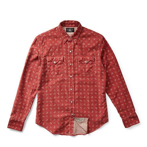 Ralph Lauren Rrl Print Cotton Western Shirt Rl 852 Red Cream