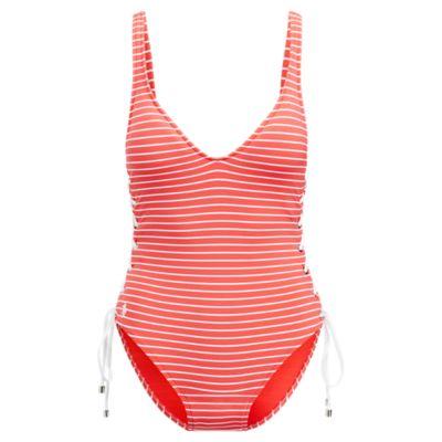 Ralph Lauren Striped Lace-up Swimsuit Coral/white