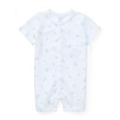 Ralph Lauren Bear-print Cotton Shortall White/blue 3m