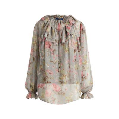 Ralph Lauren Sheer Silk Floral Blouse Elton Floral