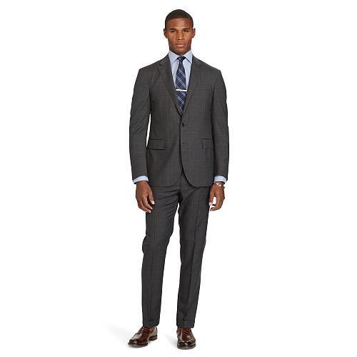 Polo Ralph Lauren Polo Windowpane Wool Suit Dark Grey And Blue