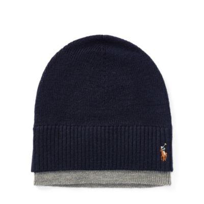 Ralph Lauren Layered Merino Wool Watch Cap Hntr Nvy/fwn Gry Hthr