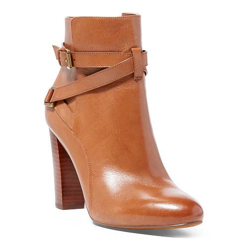 Ralph Lauren Lauren Vianca Burnished Calfskin Boot Polo Tan