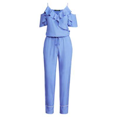 Ralph Lauren Twill Cold-shoulder Jumpsuit Mystic Blue