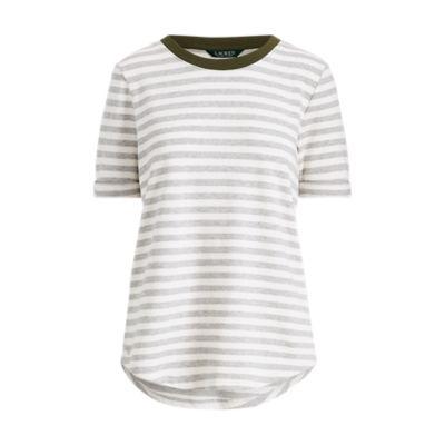 Ralph Lauren Striped Cotton T-shirt Pearl Gry Htr/cream