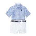 Ralph Lauren Shirt, Belt & Short Set Lt Blue And White 9m