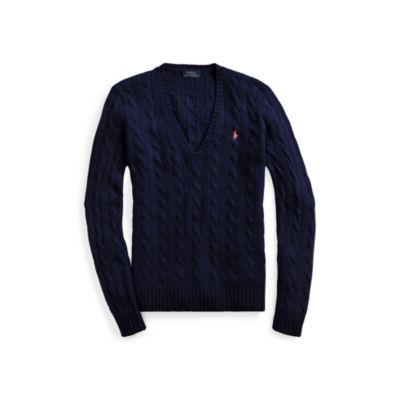 Ralph Lauren Cable-knit V-neck Sweater Navy