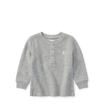 Ralph Lauren Waffle-knit Cotton Henley Grey Heather 6m