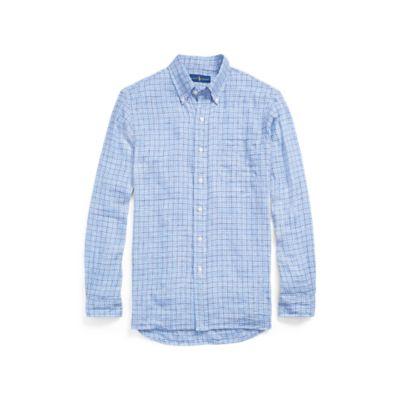 Ralph Lauren Classic Fit Plaid Linen Shirt Blue Screen/white