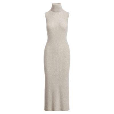 Ralph Lauren Cashmere Turtleneck Dress Stone Grey Heather