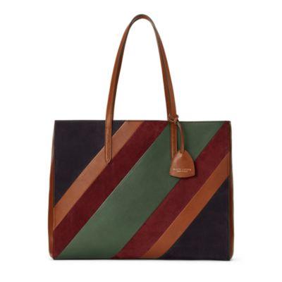 Ralph Lauren Striped Luxe Calf E/w Tote Chestnut Multi