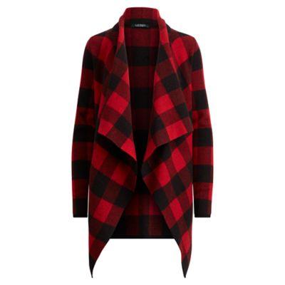Ralph Lauren Check Open-front Cardigan Polo Black/lipstick Red Sp