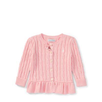 Ralph Lauren Cable Cotton Peplum Cardigan Powder Pink 3m
