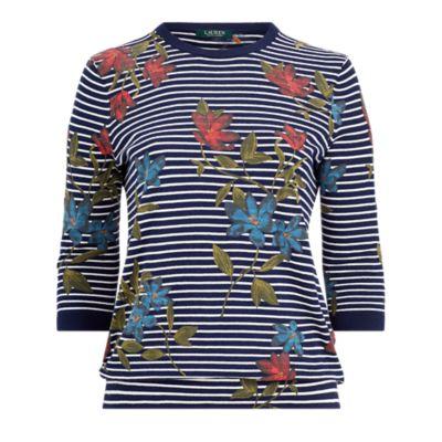 Ralph Lauren Striped Floral-print Top Navy Multi
