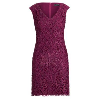 Ralph Lauren Lace V-neck Dress Exotic Ruby