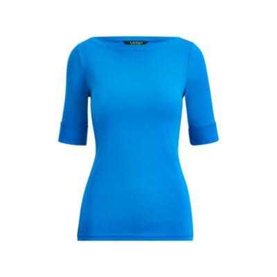 Ralph Lauren Cotton Boatneck Top Vivid Cyan