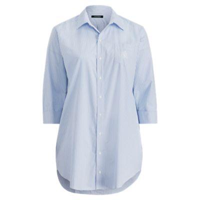Ralph Lauren Striped Poplin Sleep Shirt Pale Blue Stripe