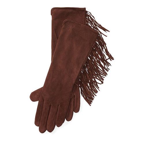 Ralph Lauren Lauren Fringed Suede Gloves Coffee