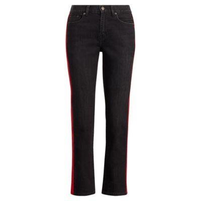Ralph Lauren The Waverly High-rise Crop Washed Black W/ Red Strip