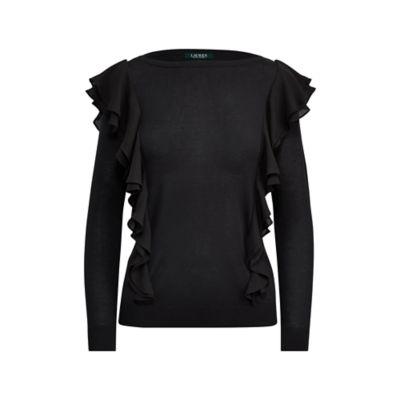 Ralph Lauren Ruffled Silk-blend Sweater Polo Black Sp