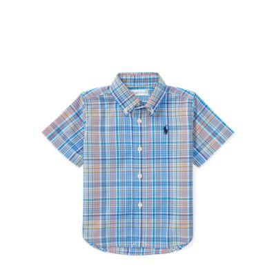 Ralph Lauren Plaid Stretch Cotton Shirt Light Blue Multi 6m