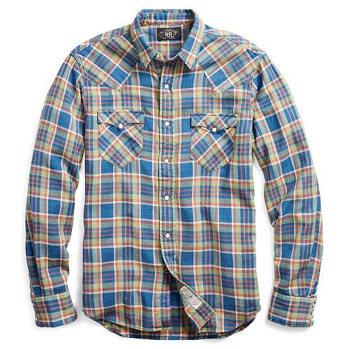 Ralph Lauren Rrl Plaid Cotton Western Shirt