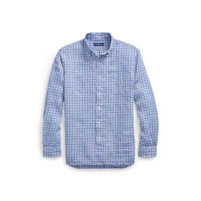 Ralph Lauren Classic Fit Plaid Linen Shirt Multi Blue/white