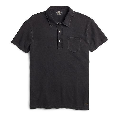 Ralph Lauren Rrl Indigo Cotton Pocket Polo Washed Black