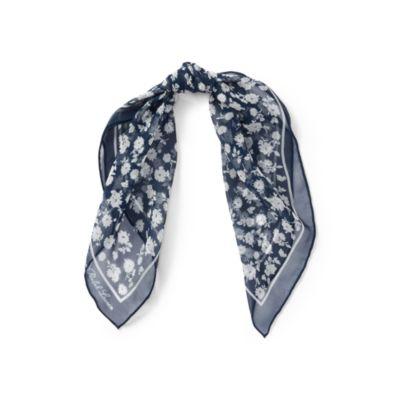 Ralph Lauren Floral Silk Chiffon Scarf Navy