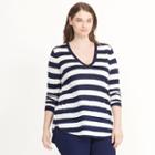 Ralph Lauren Lauren Woman Striped Silk-blend Sweater Navy/antique Ivory