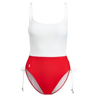 Ralph Lauren Lace-up Color-blocked Swimsuit Paris Red/white
