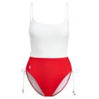 Ralph Lauren Lace-up Color-blocked Swimsuit Paris Red/white