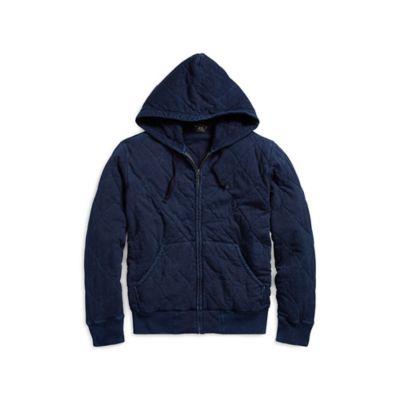 Ralph Lauren Indigo Quilted Cotton Hoodie Rinsed Blue Indigo