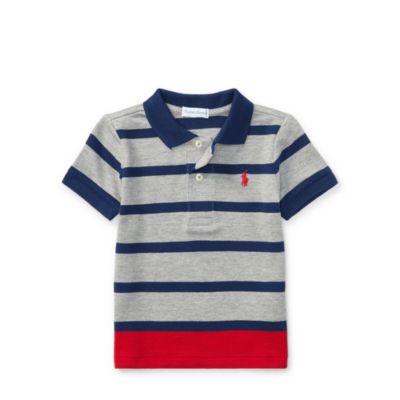Ralph Lauren Striped Cotton Mesh Polo Shirt Andover Grey Multi 3m