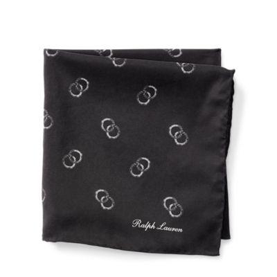 Ralph Lauren Print Silk Pocket Square Dusty Black