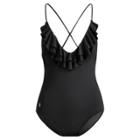 Ralph Lauren Ruffled V-neck One-piece Suit Black