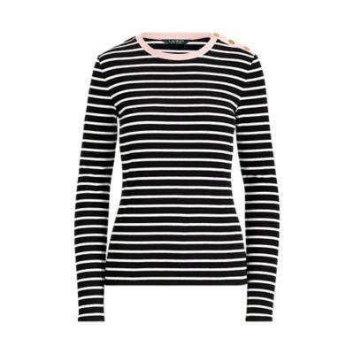 Ralph Lauren Button-shoulder Cotton Sweater Polo Black/cream Sp