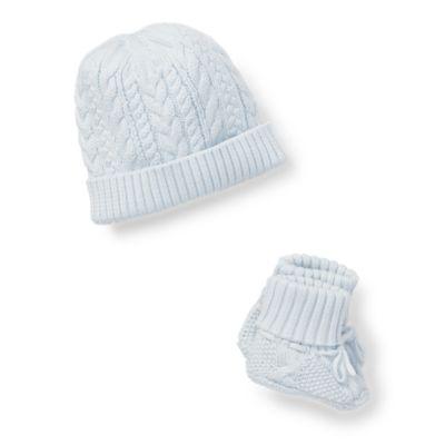 Ralph Lauren Cotton Hat & Booties Set Pearl Blue