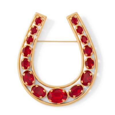 Ralph Lauren Horseshoe Crystal Brooch Red