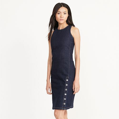 Ralph Lauren Lauren Button-hem Denim Dress Indigo Wash