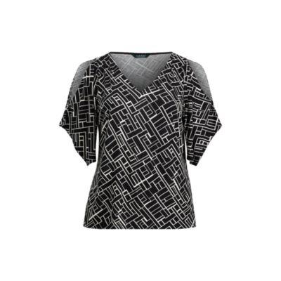 Ralph Lauren Handkerchief Sleeve Jersey Top Black/cream