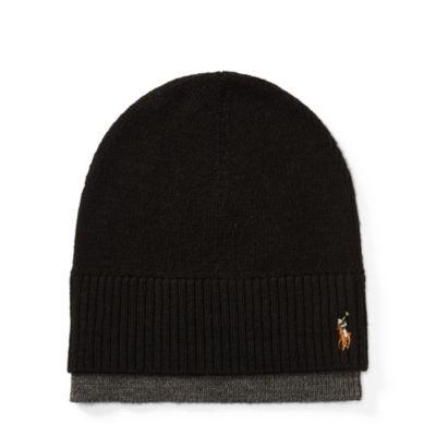 Ralph Lauren Layered Merino Wool Watch Cap Black/windsor Hthr